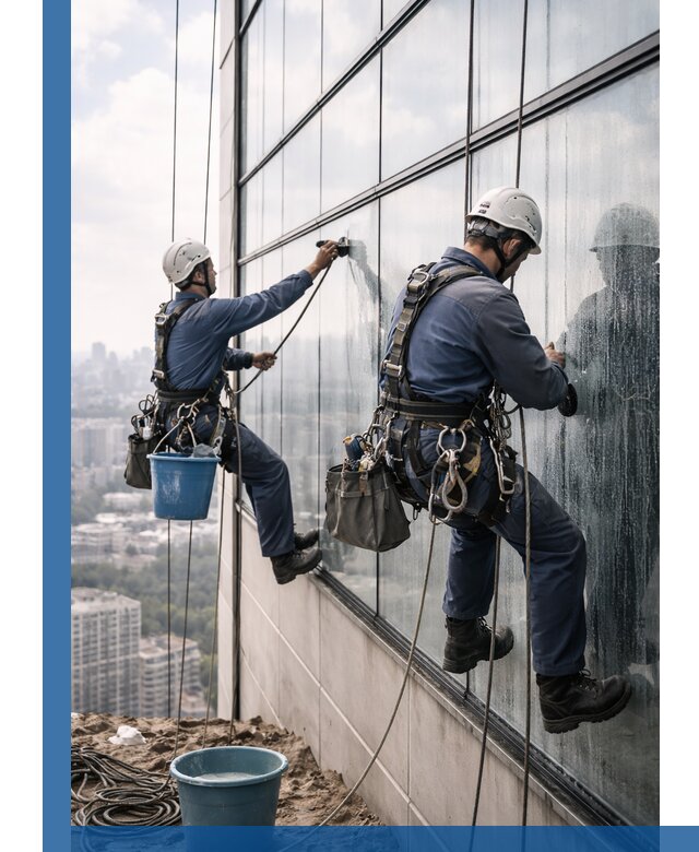 Профессиональная мойка фасадных окон альпинистами в Кыштыме