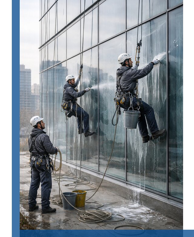 Промышленная мойка панорамных окон на высоте в Кыштыме