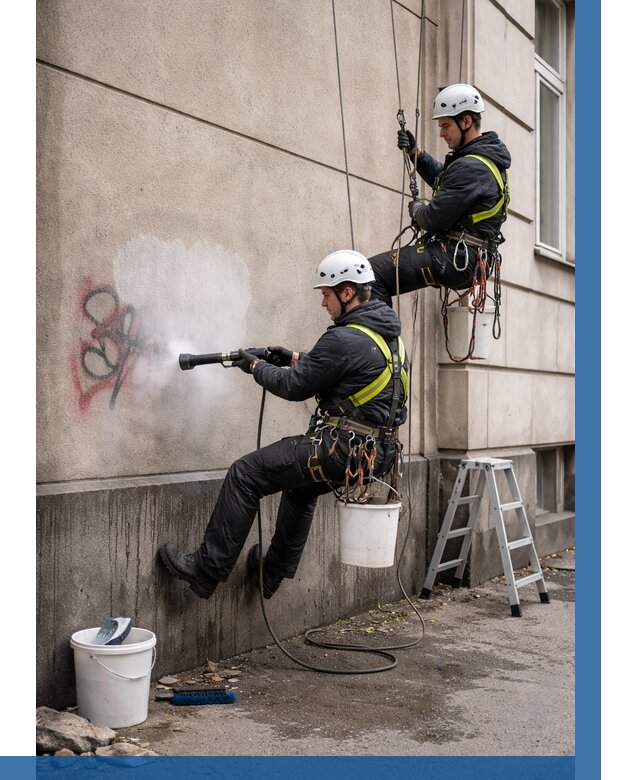 Удаление граффити с фасада в Кыштыме от 4674 р. | ВЫСОТНИК-Кшт