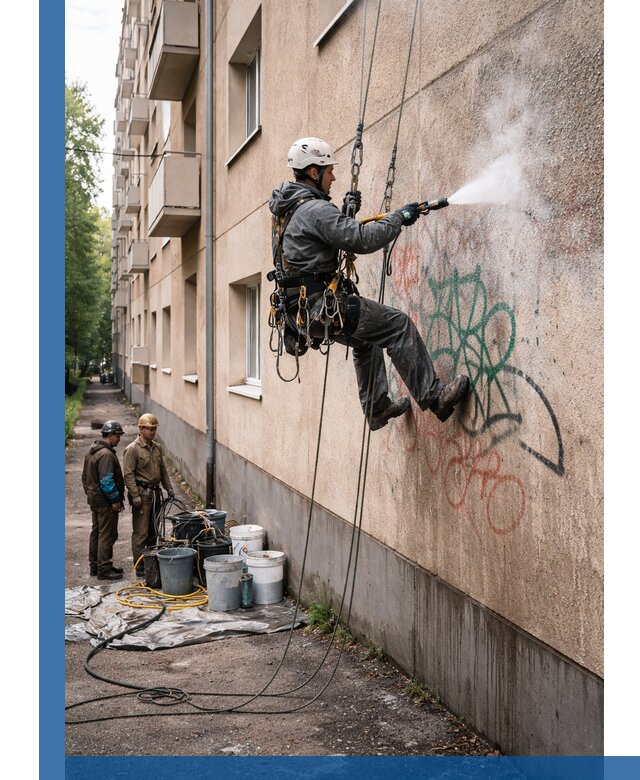 Удаление граффити с фасада в Кыштыме без следов и повреждений