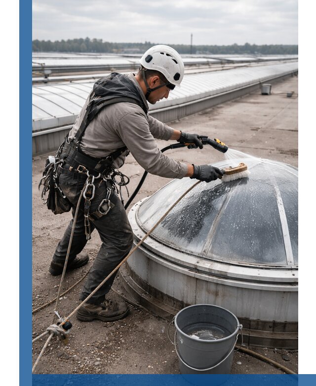 Мойка зенитных фонарей на кровле для промышленных объектов в Кыштыме