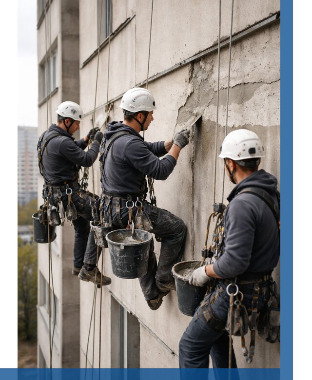 Ремонт бетонных элементов фасада в Кыштыме от 2597 р. | ВЫСОТНИК-Кшт