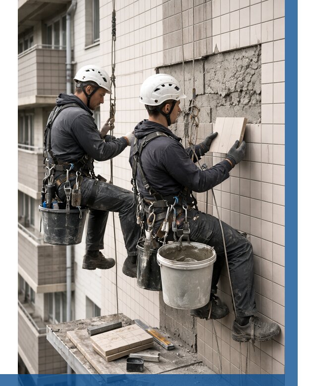 Ремонт облицовки фасада плиткой в Кыштыме от 1869 р. | ВЫСОТНИК-Кшт