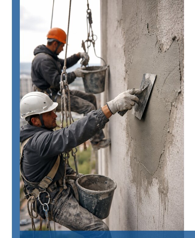 Штукатурка фасада на высоте в Кыштыме профессиональные работы