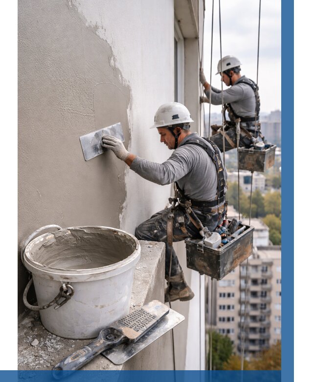 Шпаклевка фасада на высоте в Кыштыме от 727 р. | ВЫСОТНИК-Кшт