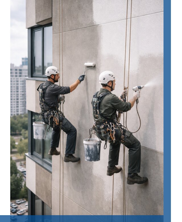 Покраска фасада альпинистами в Кыштыме от 312 р. | ВЫСОТНИК-Кшт