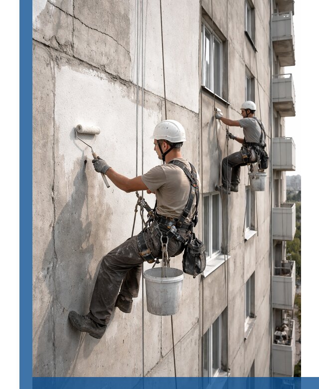 Покраска бетонного фасада в Кыштыме для жилых и промышленных объектов