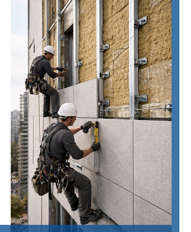 Монтаж вентилируемого фасада в Кыштыме от 3635 р. | ВЫСОТНИК-Кшт