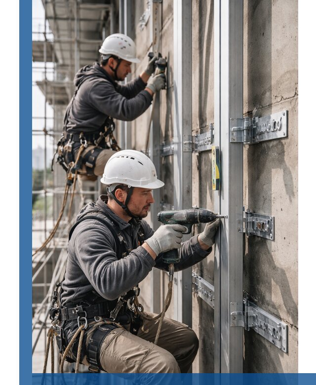 Монтаж и крепление подсистемы вентфасада в Кыштыме