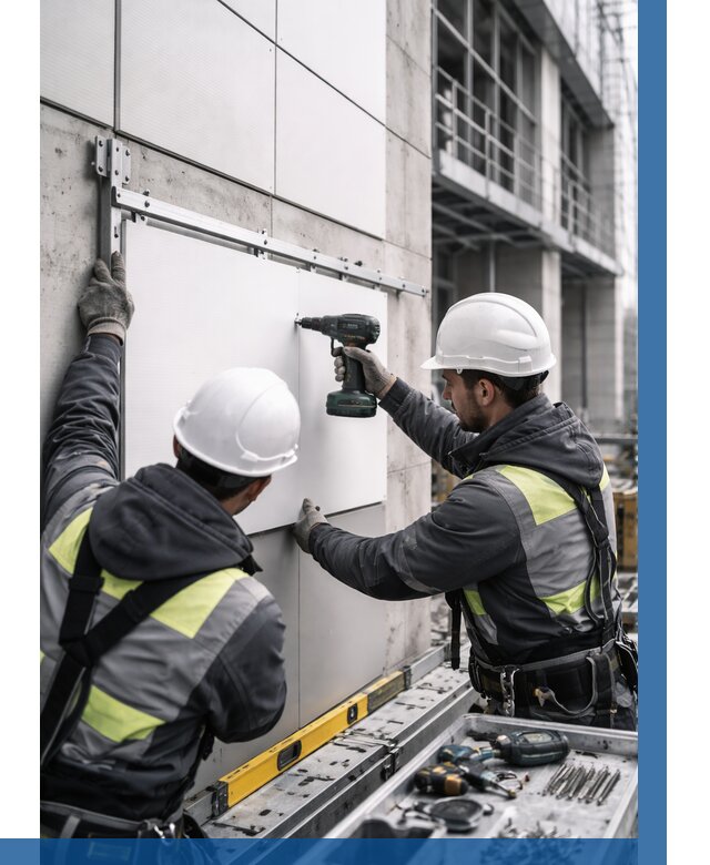 Монтаж композитных панелей фасада в Кыштыме от 2597 р. | ВЫСОТНИК-Кшт