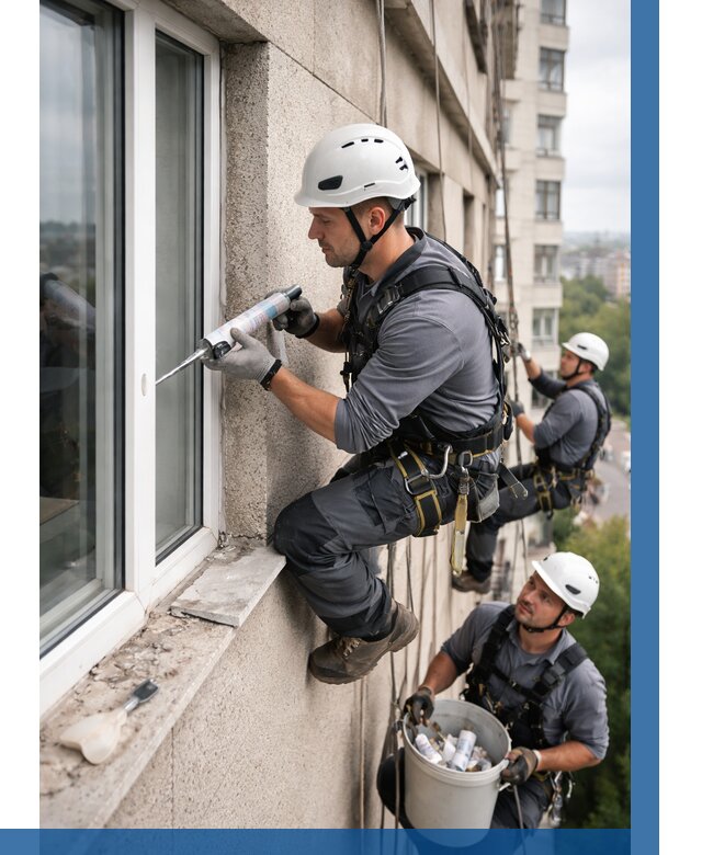 Герметизация оконных швов снаружи в Кыштыме от 1558 р. | ВЫСОТНИК-Кшт