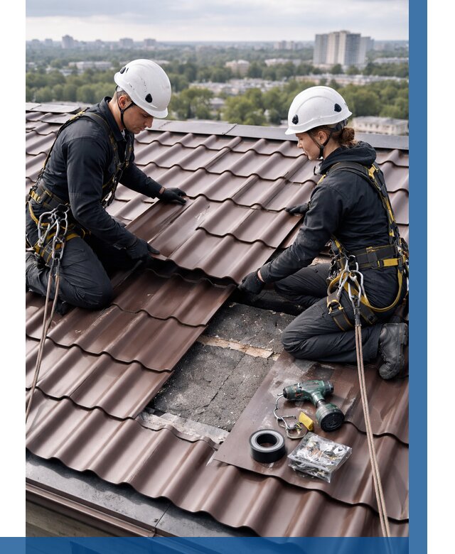 Ремонт металлочерепицы на крыше в Кыштыме от 935 р. | ВЫСОТНИК-Кшт