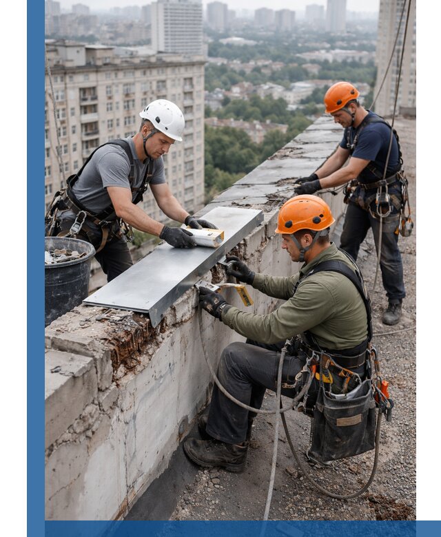 Ремонт парапета на кровле в Кыштыме, высотные работы с гарантией