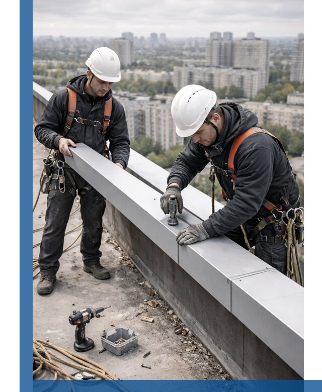 Монтаж парапетных крышек и ограждений кровли в Кыштыме