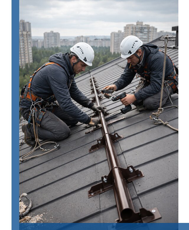 Монтаж снегозадержателей на кровле зданий в Кыштыме под ключ