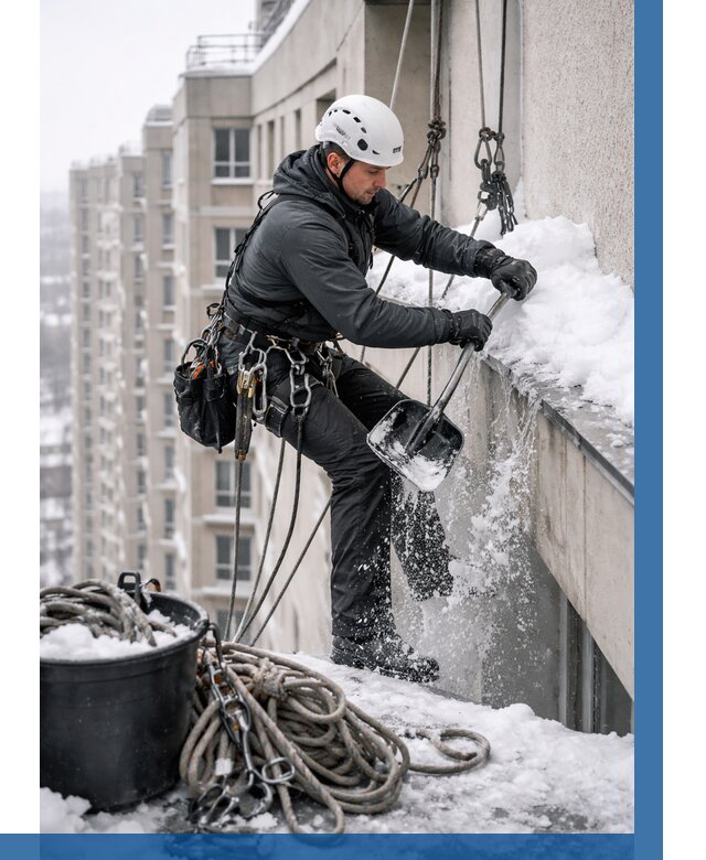 Очистка карнизов от снега в Кыштыме от 312 р. | ВЫСОТНИК-Кшт