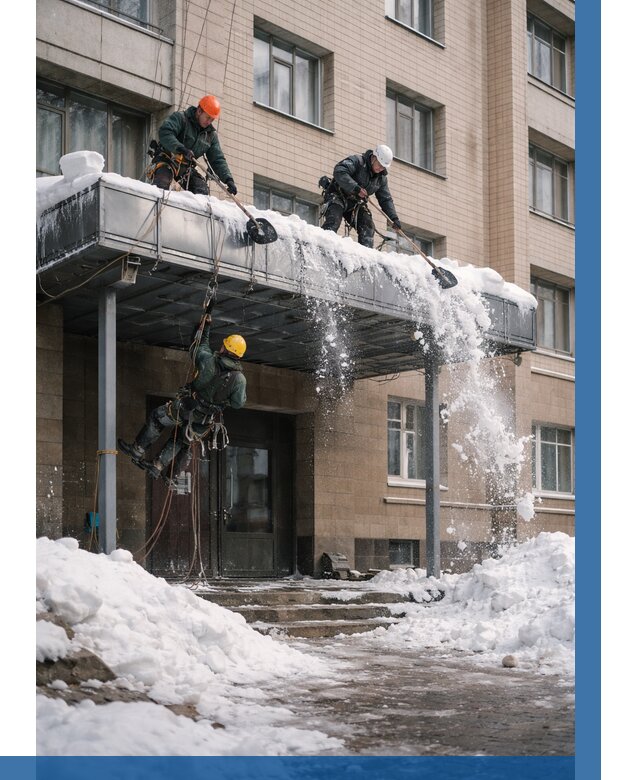 Очистка козырьков от снега в Кыштыме от 3635 р. | ВЫСОТНИК-Кшт