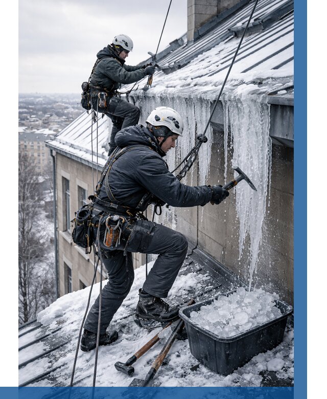 Удаление наледи с кровли в Кыштыме от 5712 р. | ВЫСОТНИК-Кшт