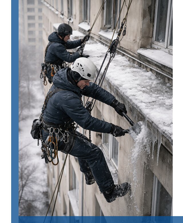 Удаление наледи и сосулек с карнизов в Кыштыме профессионально