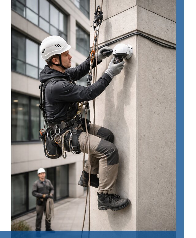 Монтаж камер видеонаблюдения на фасаде в Кыштыме от 8828 р.-ВЫСОТНИК-Кшт