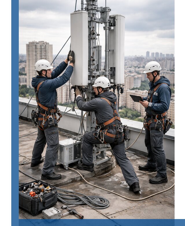 Монтаж антенн связи на крыше в Кыштыме с вводом в эксплуатацию