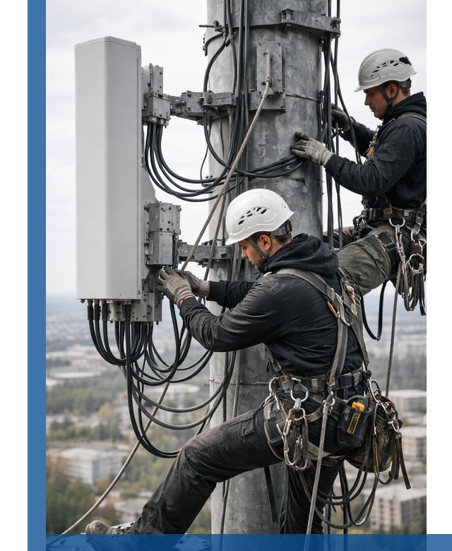 Монтаж оборудования связи на мачте в Кыштыме с пусконаладкой