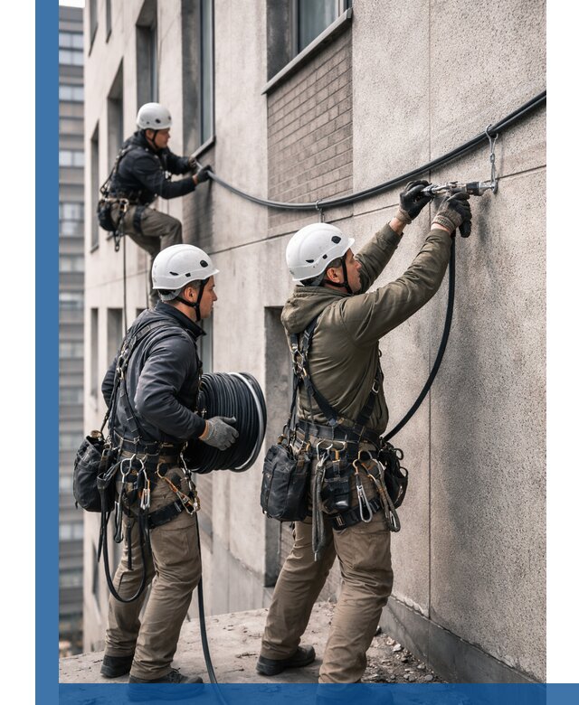 Прокладка кабеля по фасаду в Кыштыме, профессиональный монтаж