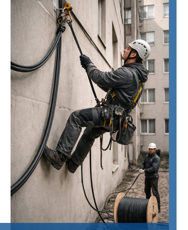 Протяжка кабеля питания на высоте в Кыштыме от 467 р. | ВЫСОТНИК-Кшт