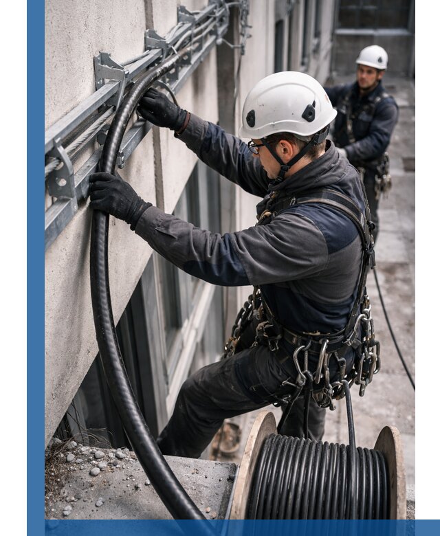 Протяжка кабеля питания на высоте в Кыштыме с гарантией безопасности и качества