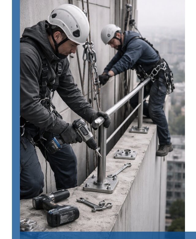 Монтаж перил на высоте в Кыштыме для жилых и промобъектов