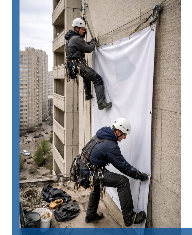 Профессиональный монтаж баннеров на фасаде в Кыштыме