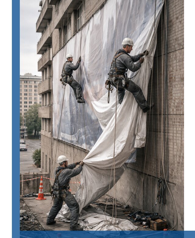 Демонтаж баннеров с фасада в Кыштыме оперативно и безопасно