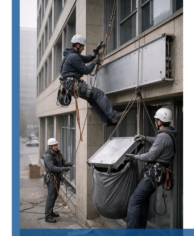 Демонтаж рекламной вывески с высотными работами в Кыштыме