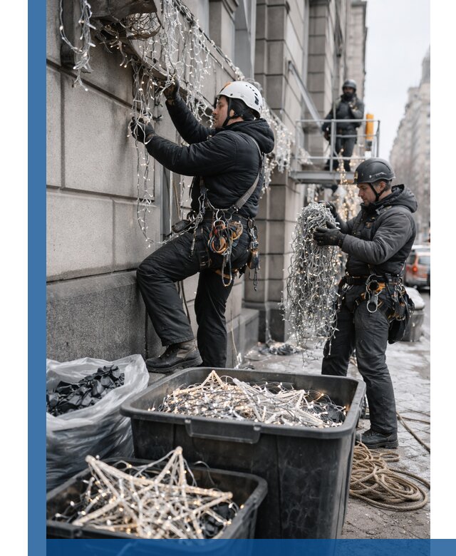 Демонтаж новогоднего оформления и гирлянд в Кыштыме