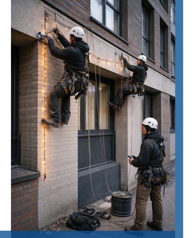 Монтаж гирлянд на фасаде в Кыштыме от 3635 р. | ВЫСОТНИК-Кшт