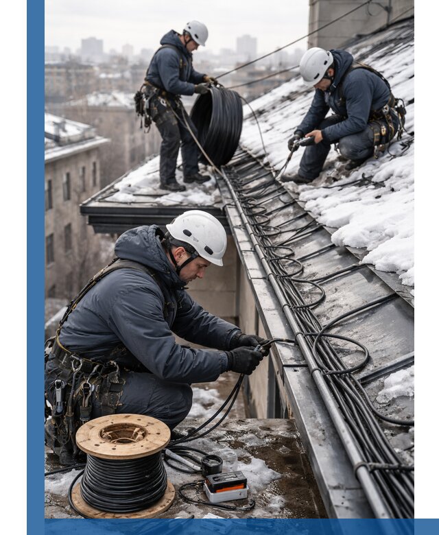 Монтаж греющего кабеля на кровле в Кыштыме под ключ