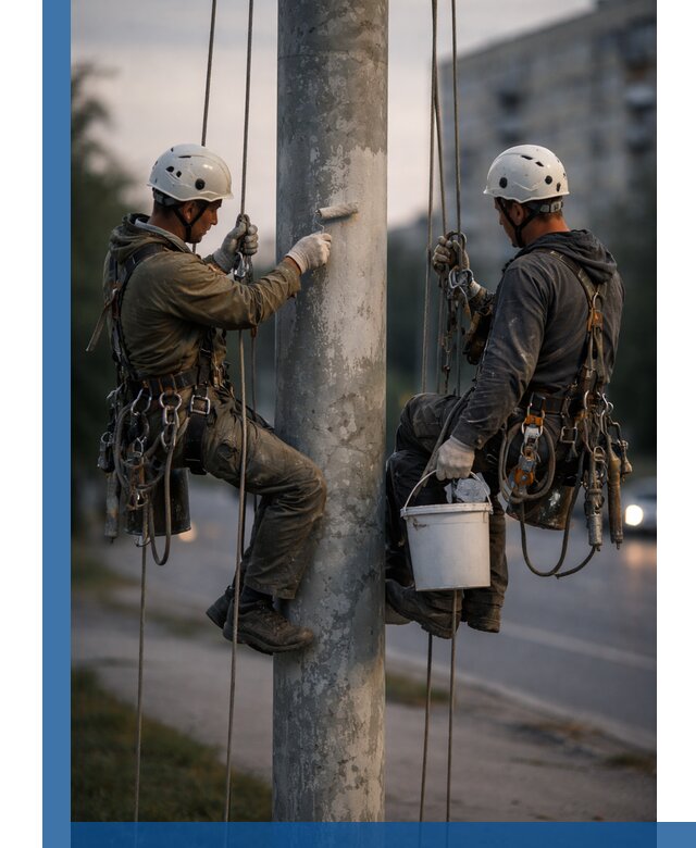 Покраска опор освещения и антикоррозийная защита в Кыштыме