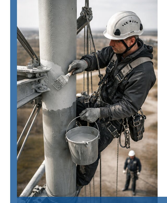 Покраска мачт связи в Кыштыме промышленными альпинистами