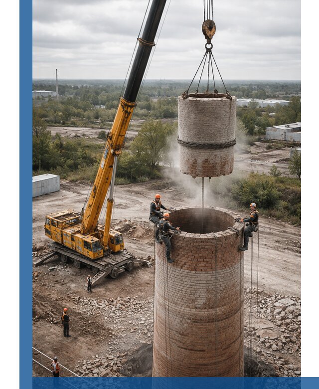 Демонтаж дымовой трубы в Кыштыме с гарантиями безопасности